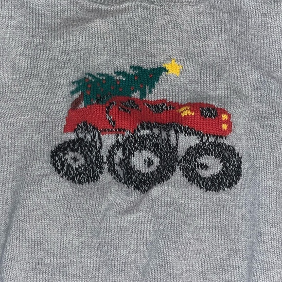 Oshkosh B’gosh Unisex Baby Gray Sweater SZ: 12 M Monster Truck & Xmas Tree (VG) - Picture 3 of 5